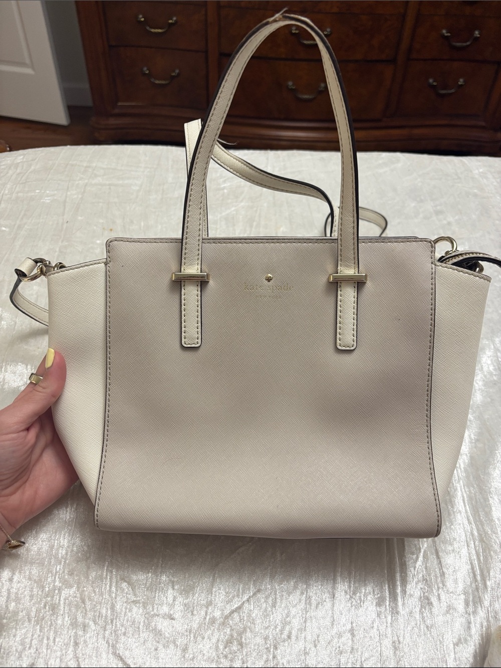 kate spade Cream and White Structured Satchel | Cedar Street